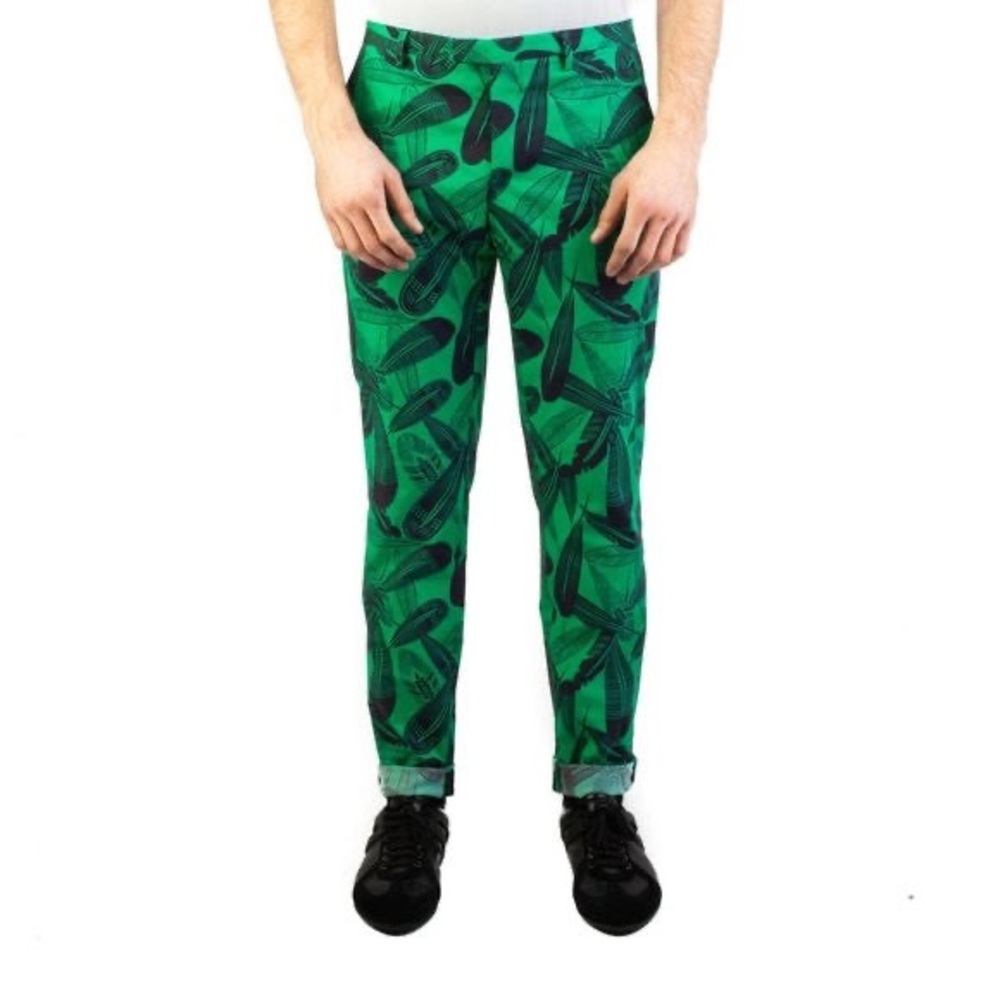 Versace Collection Green Leaf Print Pants